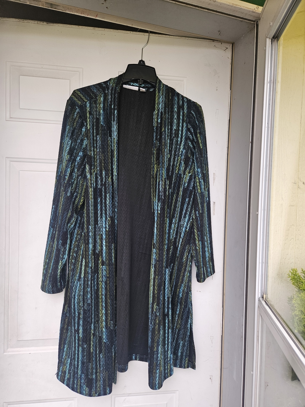 Susan Graver Black and Teal Printed Jacket
